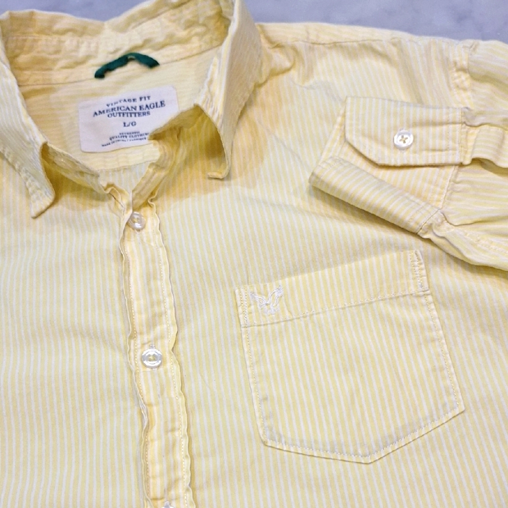 American Eagle Outfitters Yellow Striped Men's Longsleeve Shirt Sz Lg Preppy